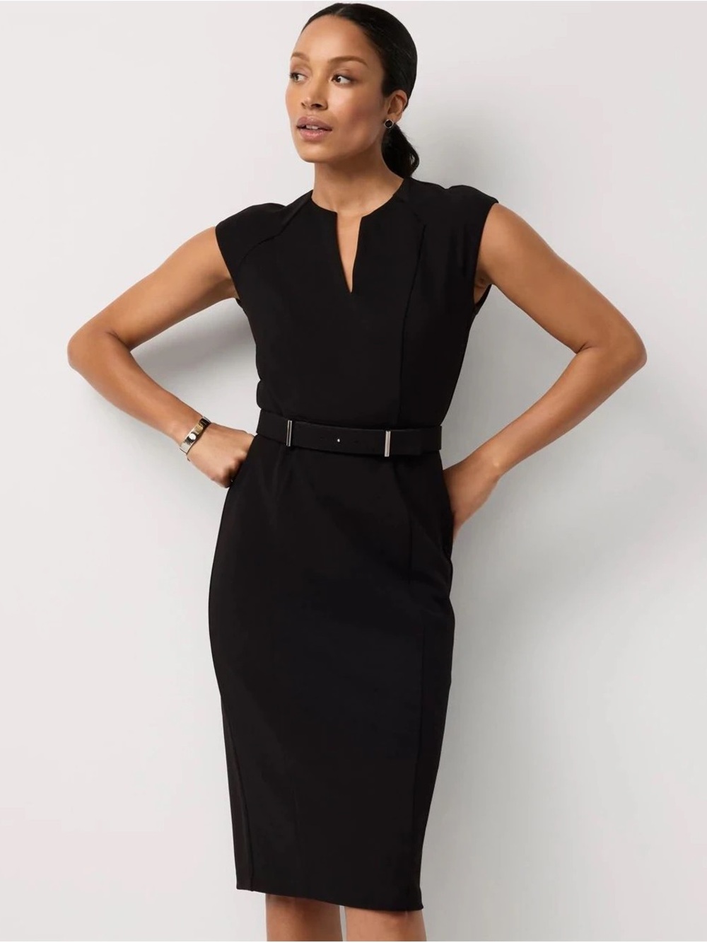 NWT White House Black Market Black Midi Sheath Dress with Belt